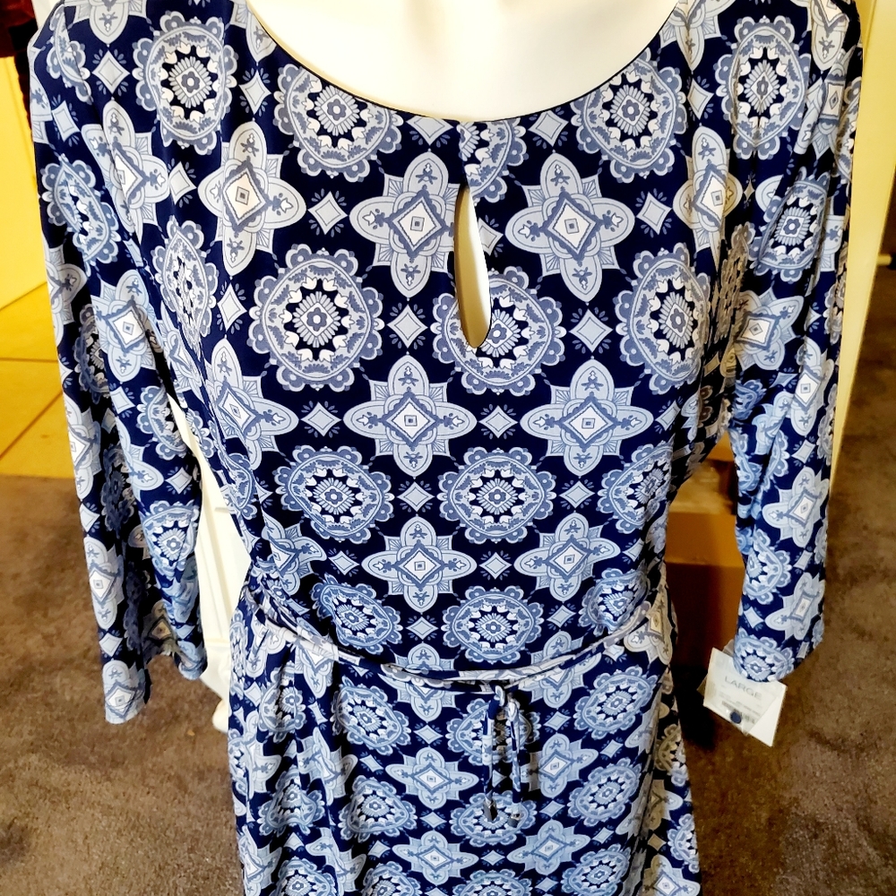 Gorgeous Blue Designed Pullover Dress
